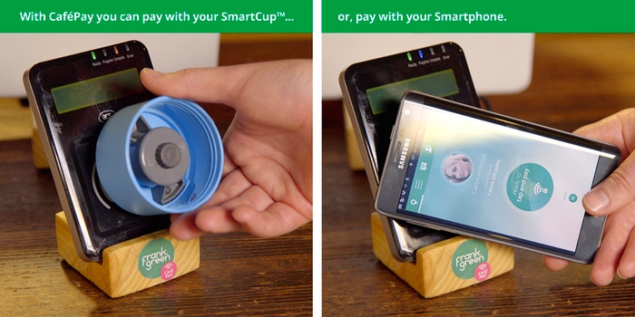 Frank Green technology coffee cup cafepay app