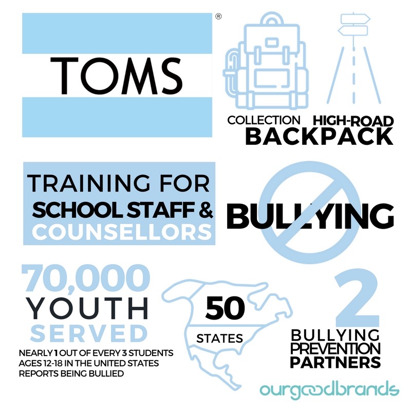toms one for one model brand impact infographic backpack bullying