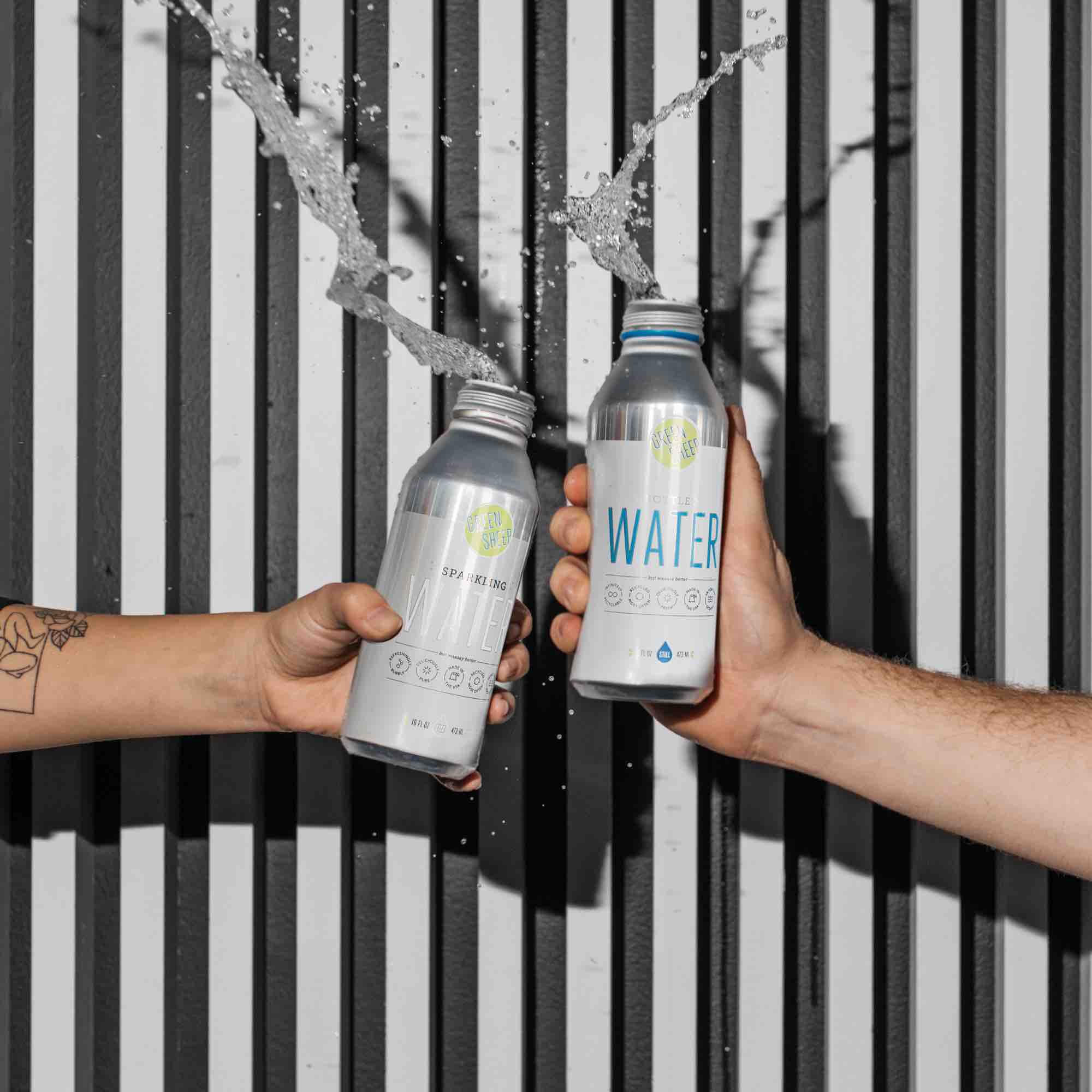 green sheep water cheers sustainable aluminium water