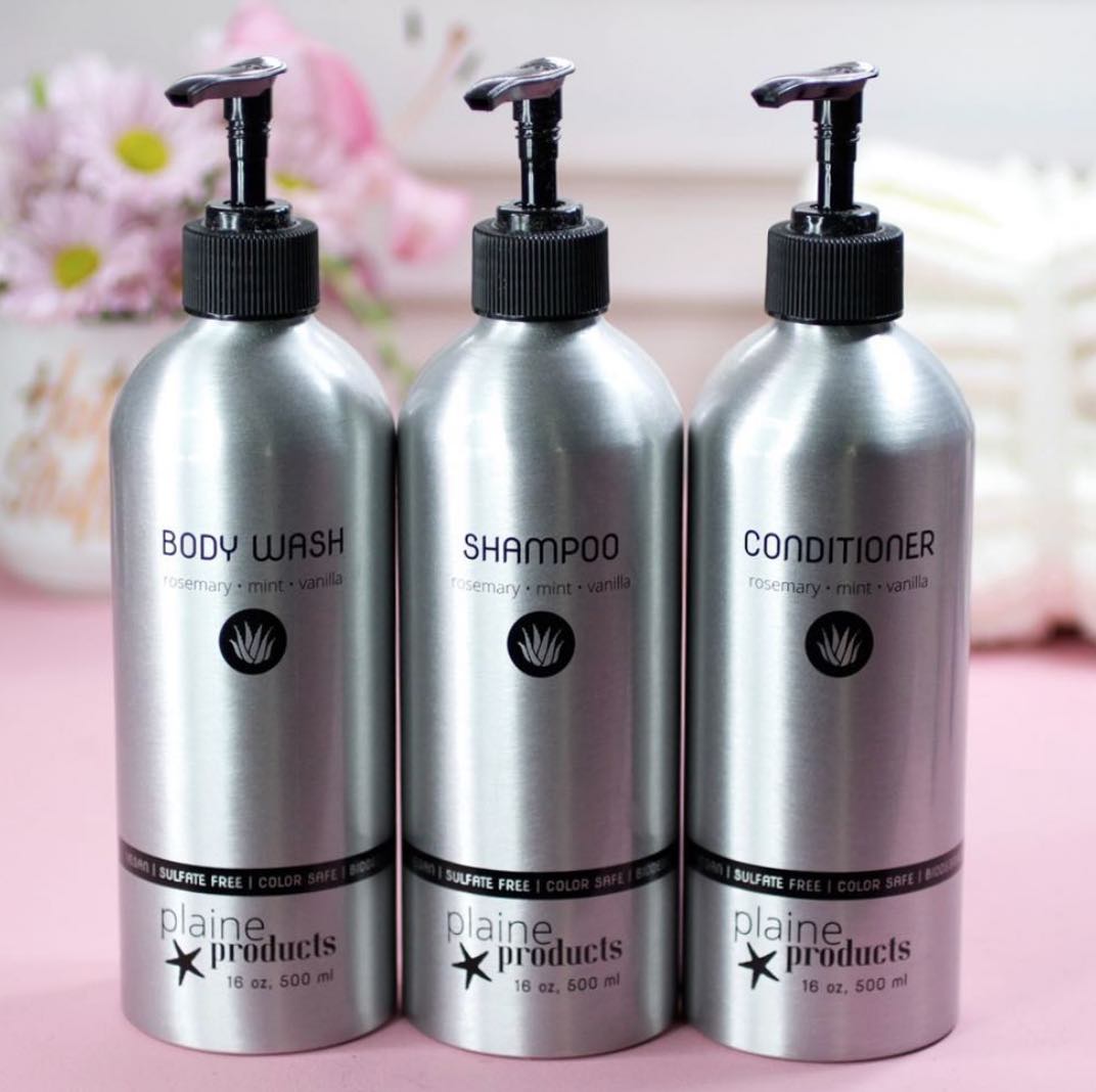 zero waste bathroom Plaine Products vegan toxin free aloe vera shampoo conditioner face wash
