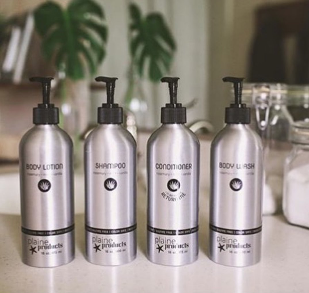 zero waste bathroom Plaine Products vegan toxin free aloe vera shampoo conditioner face wash
