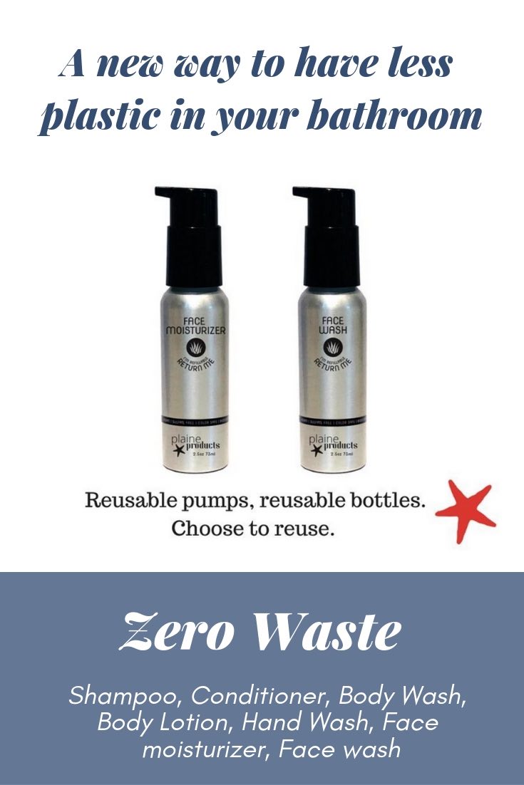 zero waste bathroom Plaine Products vegan toxin free aloe vera shampoo conditioner face wash face moisturiser body lotion hand wash refillable