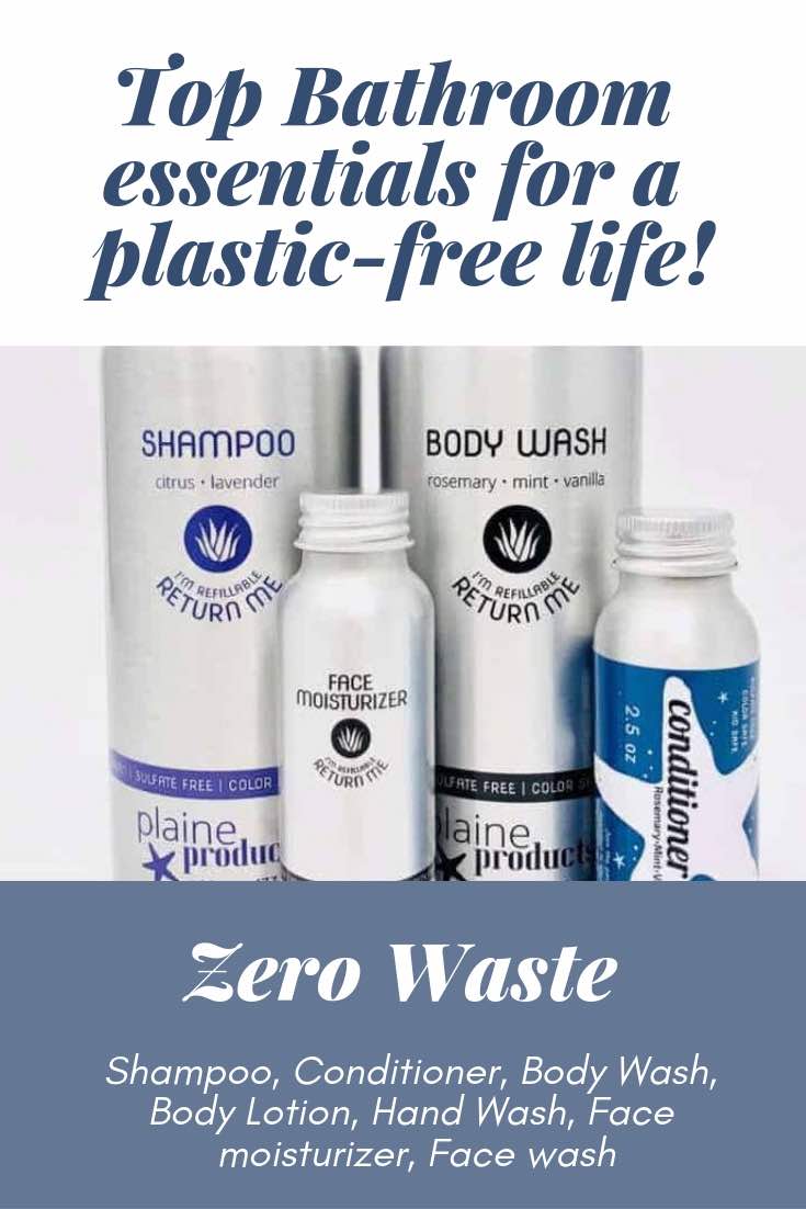 zero waste bathroom Plaine Products vegan toxin free aloe vera shampoo conditioner face wash face moisturiser body lotion hand wash refillable