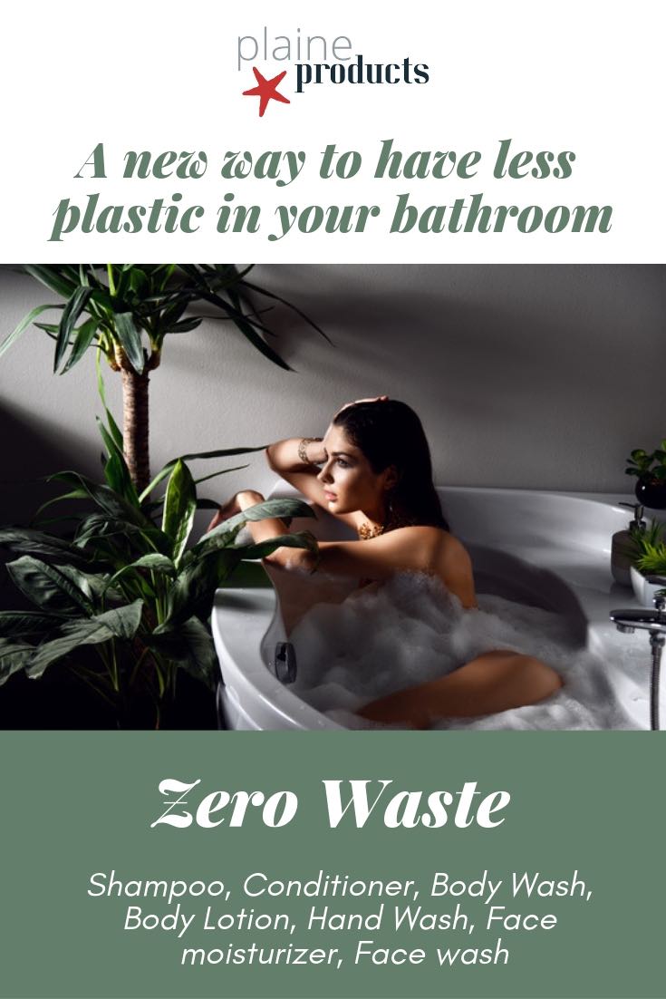 zero waste bathroom Plaine Products vegan toxin free aloe vera shampoo conditioner face wash face moisturiser body lotion hand wash refillable
