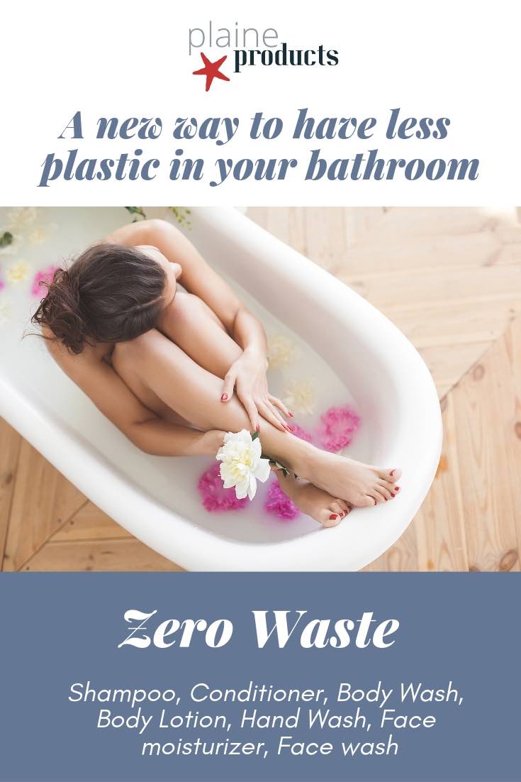 zero waste bathroom Plaine Products vegan toxin free aloe vera shampoo conditioner face wash face moisturiser body lotion hand wash refillable