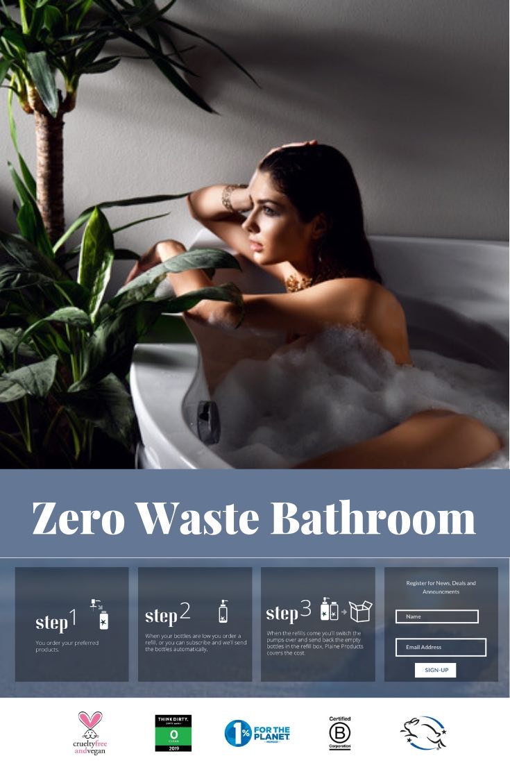 zero waste bathroom Plaine Products vegan toxin free aloe vera shampoo conditioner face wash face moisturiser body lotion hand wash refillable