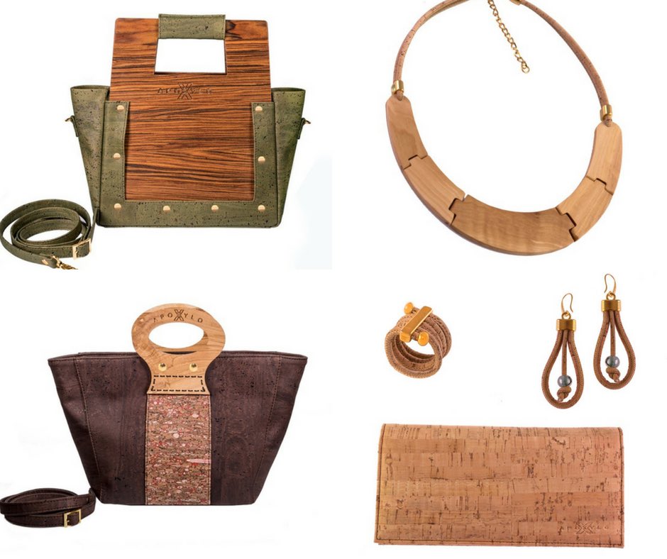 handbag earring necklace ring wallet cork accessories APOXYLO Portugal Greece