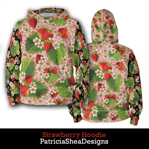 patricia shea designs sustainable digital printing pink paisley strawberries hoodie