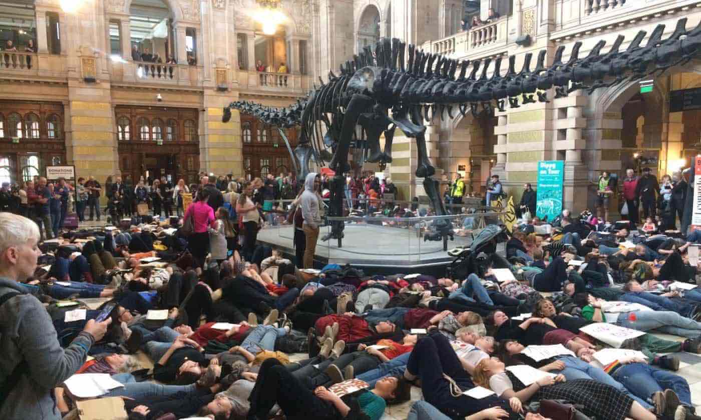 extinction rebellion glasgow dinosaur art gallery climate activism