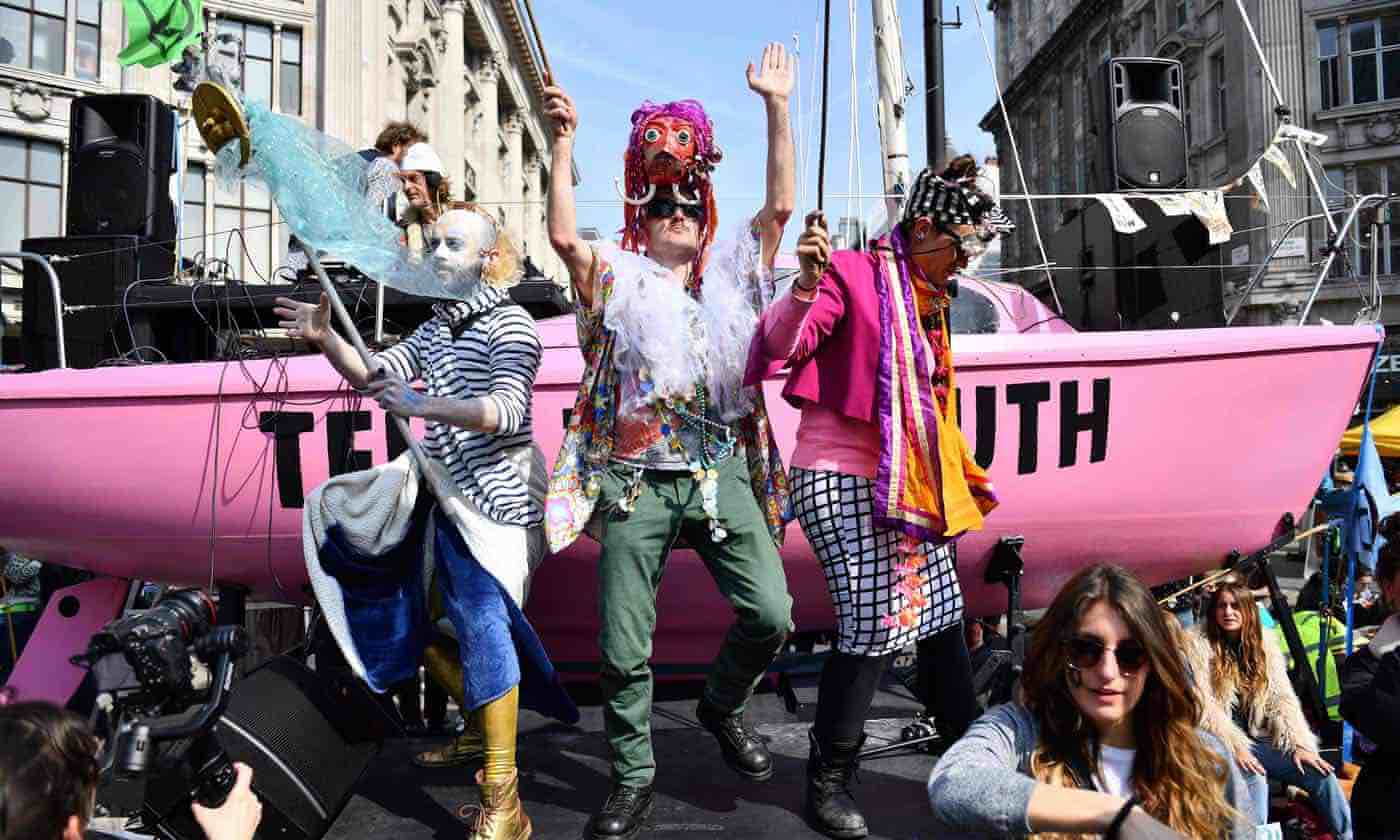 extinction rebellion 2019 piccadilly london climate activism pink boat