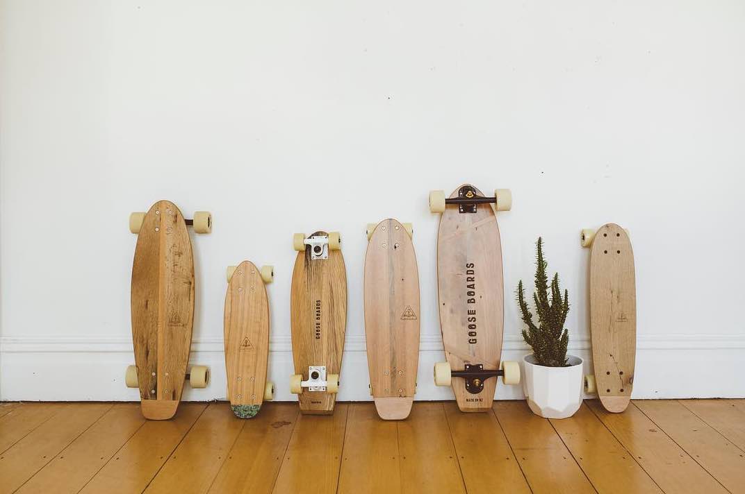 goose boards upcycled handmade wooden cruiser skateboard collection