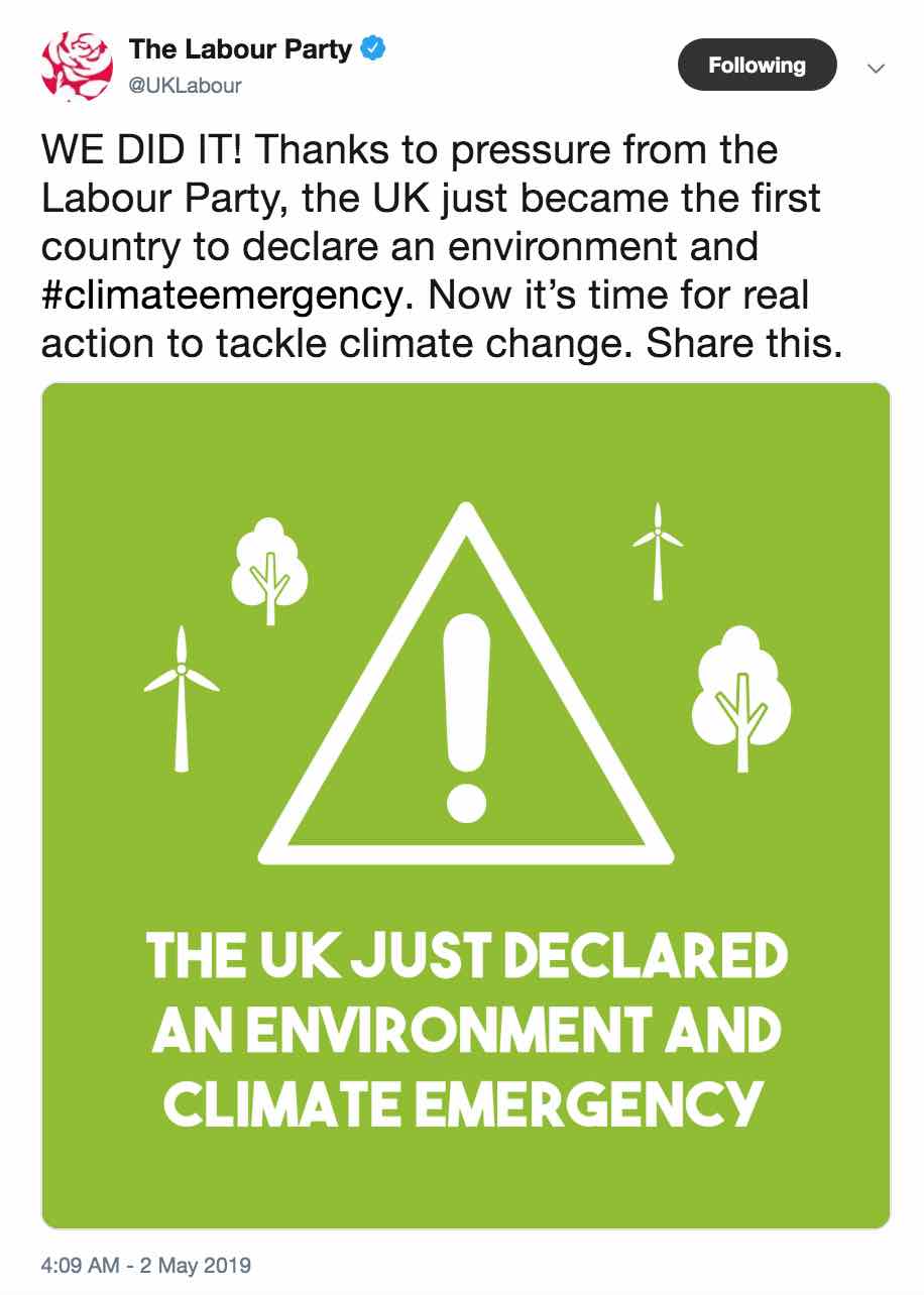 Climate Emergency UK first country Labour Party parliament motion