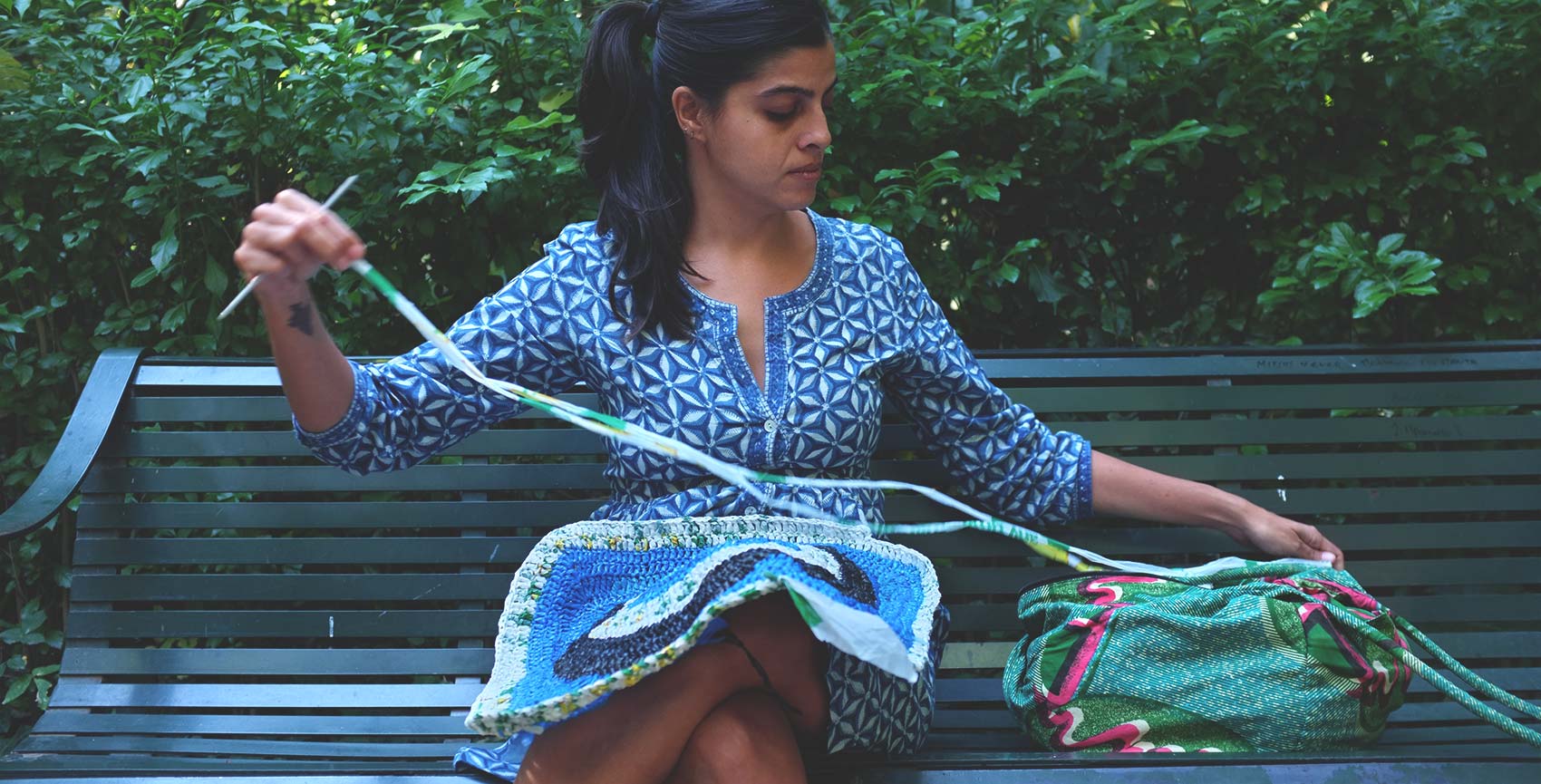 upcycled trash plastic bags handmade fashion accessories