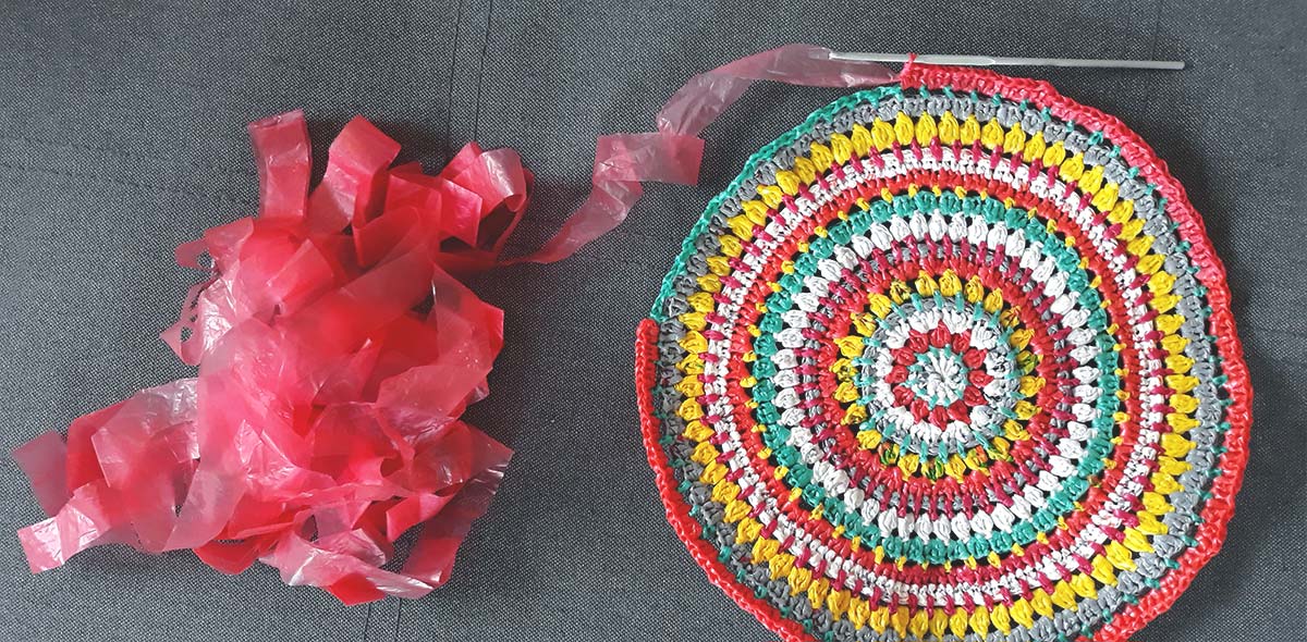 upcycled trash plastic bags handmade fashion accessories