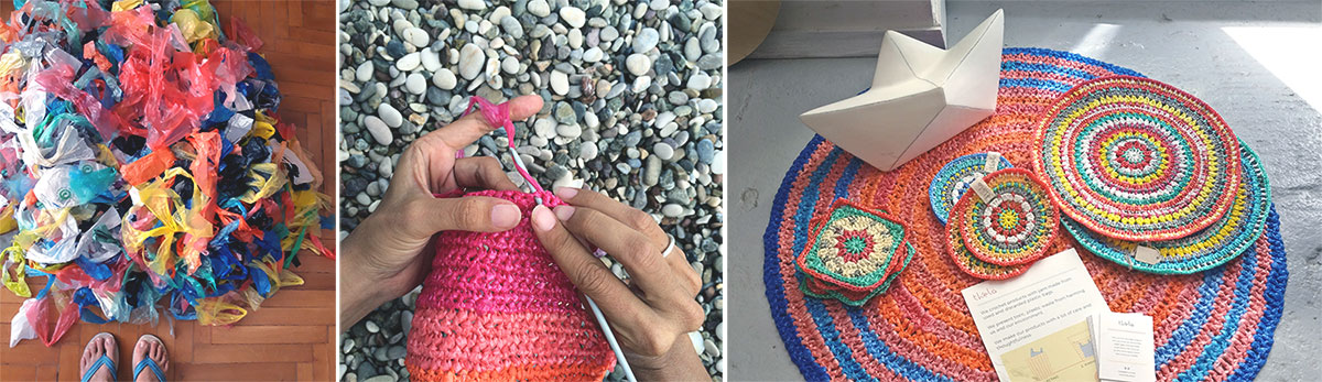 upcycled trash plastic bags handmade fashion accessories