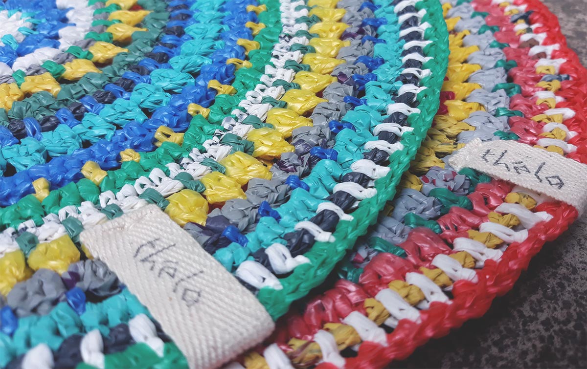 upcycled trash plastic bags handmade fashion accessories