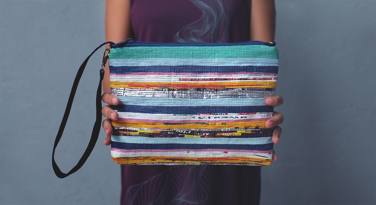 upcycled trash plastic bags handmade fashion accessories