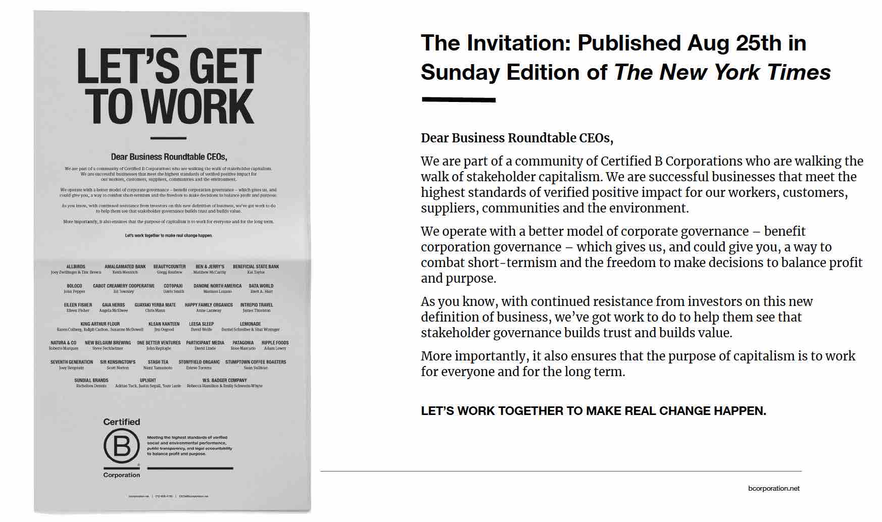 bcorp invitation business roundtable get work campaign new york times