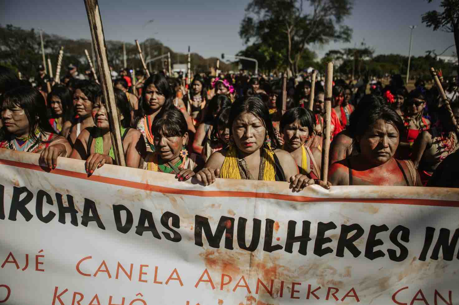 indigineous women protest deforestation brazilian amazon rainforest fires