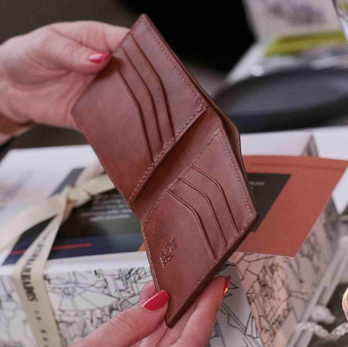 Sustainable leather wallets made from fashion waste remnants